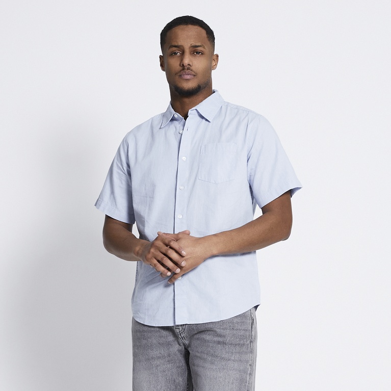 Short sleeve linen blend shirt "Isak" Blue